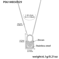 P061-Collar de acero con circonitas y candado de amor (41+5 cm) Imagen2