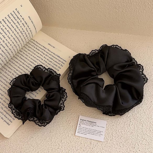 1 stuk romantische zwarte polyester kanten scrunchies voor dames
