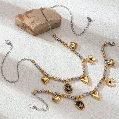 Heart Mixed Color Beads Stainless Steel Necklaces Set h5 Picture2
