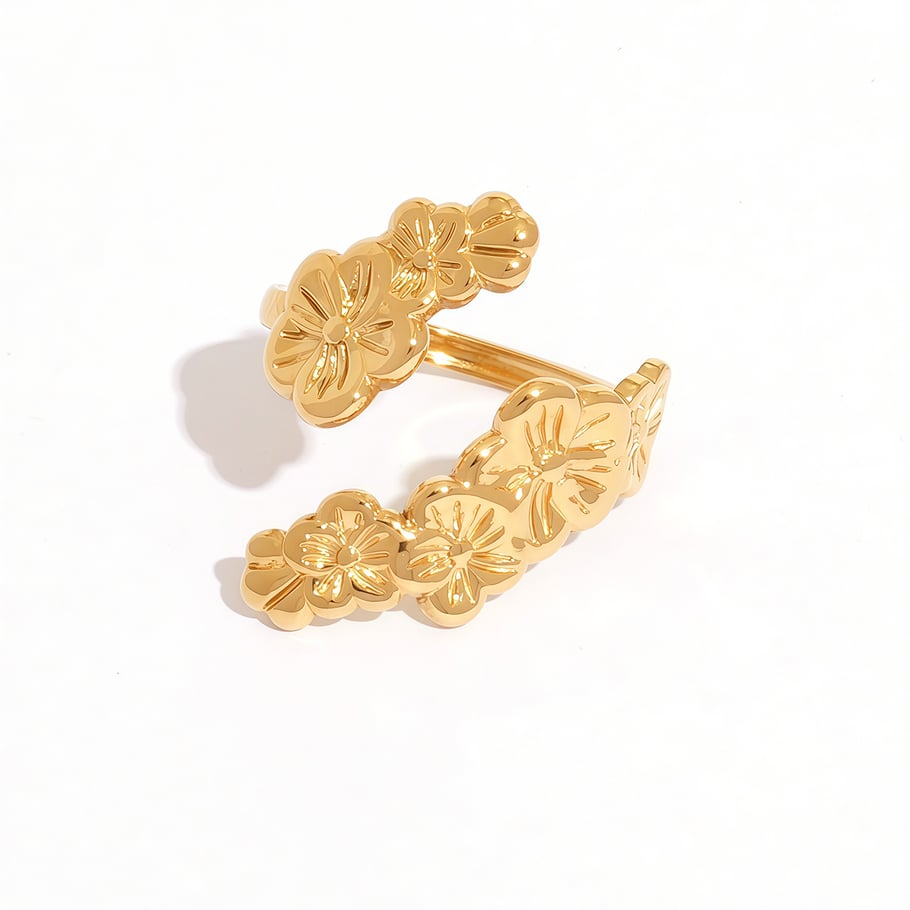 1 Piece Simple Retro Flower Stainless Steel Gold Color Women's Statement Rings