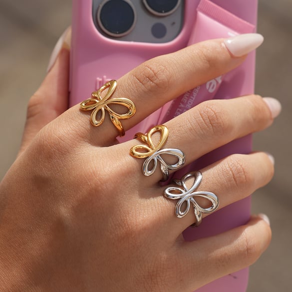 1 Piece  Retro Butterfly Stainless Steel   Gold Color Women's Statement Rings