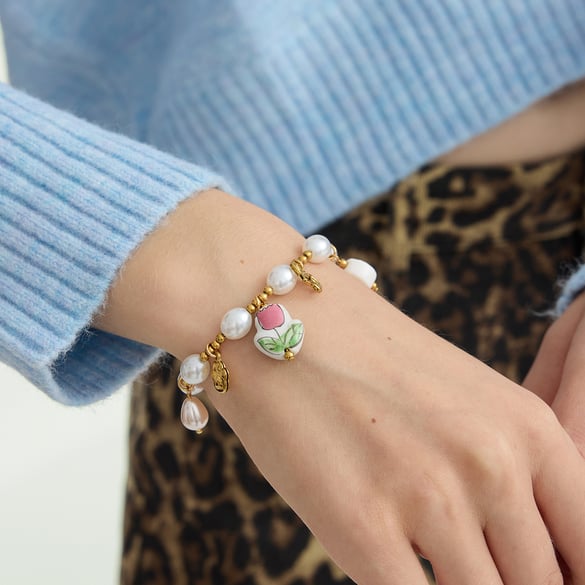 Braccialetti con ciondoli da donna in acciaio inossidabile color oro a forma di tulipano stravagante, 1 pezzo