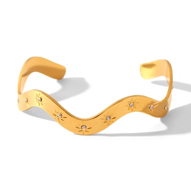 1 Stück unregelmäßig geformtes Stern-Armband aus Edelstahl in Goldfarbe mit Zirkonia h5 