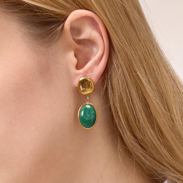 1 Paar Retro Grüner Kreis Edelstahl Gold Farbe Acryl Damen Tropfen Ohrringe 2
