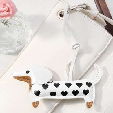 1 pieza de adornos de cuero para bolso de mujer con dibujo de perro salchicha h5 Imagen4