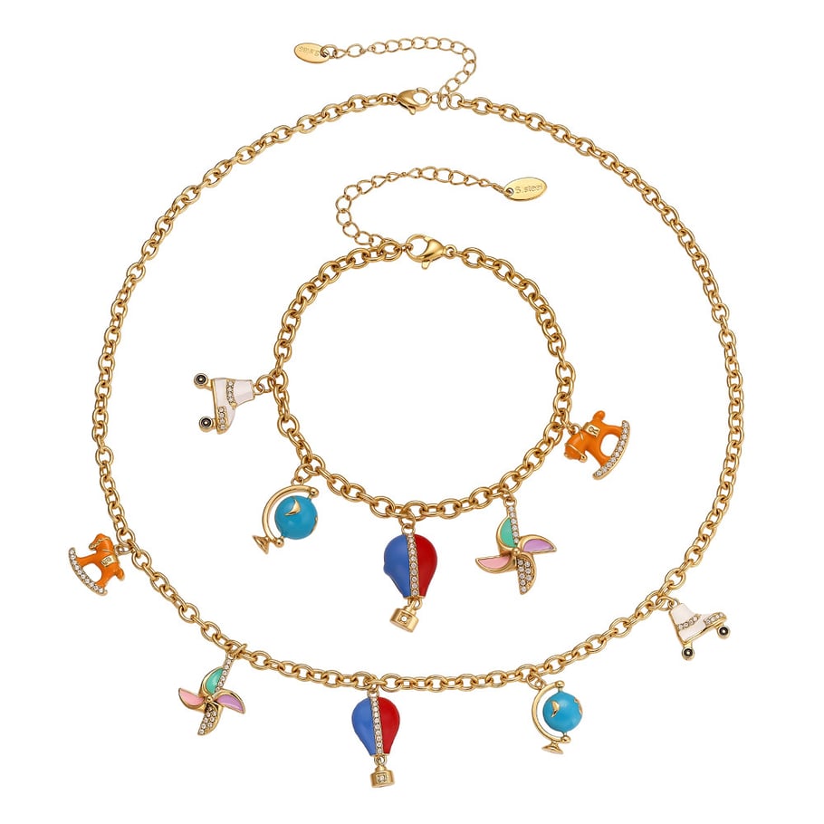 Parures de bijoux pour femmes en acier inoxydable couleur or et zircone, motif montgolfière design h5Image4
