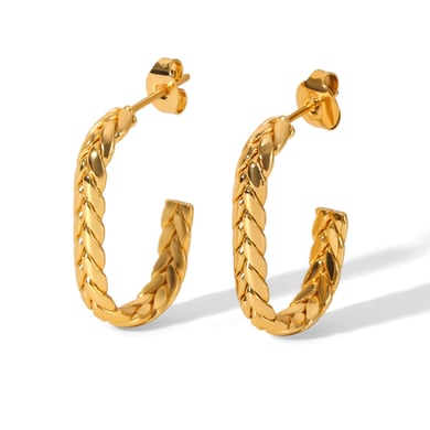 1 paio di orecchini a cerchio in acciaio inossidabile color oro a forma di C h5 