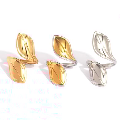 Bague simple rétro en acier inoxydable couleur or pour femme, motif feuille h5 Image6