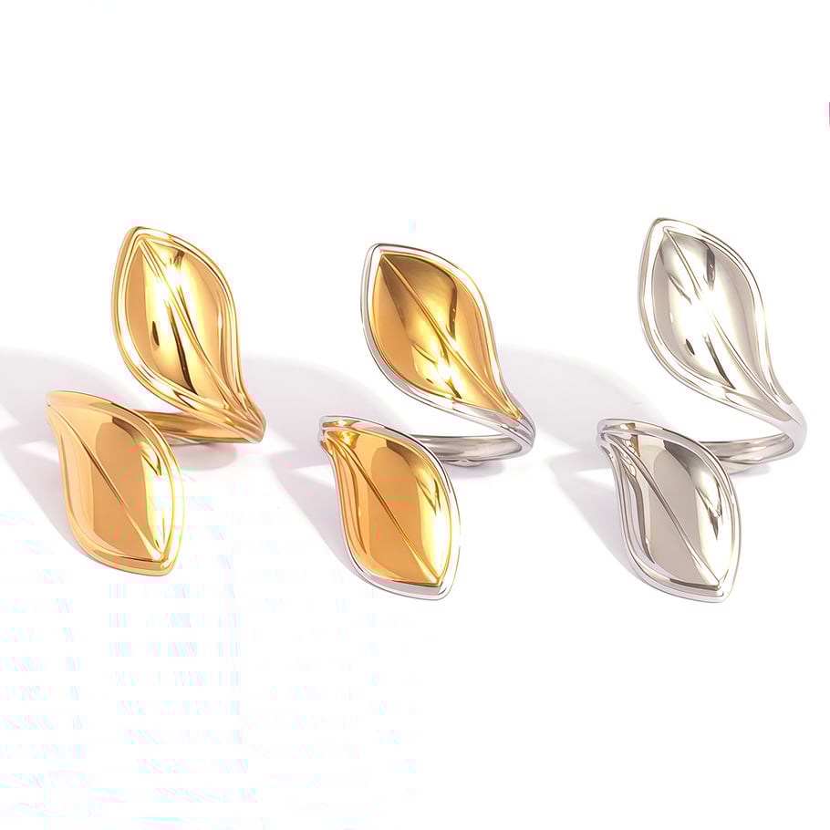 1 Piece Simple Retro Leaf Stainless Steel Gold Color Women's Statement Rings h5Picture6