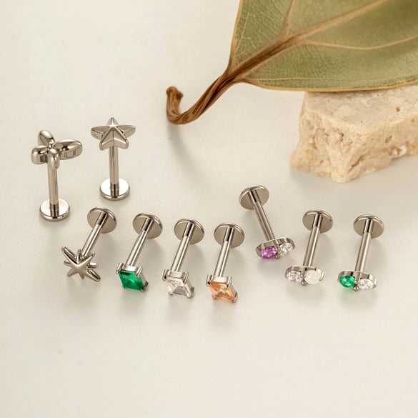 1 Piece Minimalist Star Rectangle Titanium Alloy Gold Color  Zircon Women's Piercing Earrings