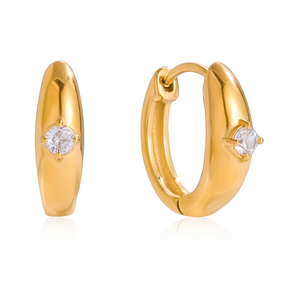 1 paar luxe cirkelvormige oorbellen van roestvrij staal met gouden zirkonia voor dames