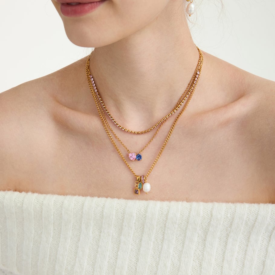 1 Piece Polychrome Rectangle Stainless Steel Gold Color Zircon Women's Pendant Necklaces Picture5