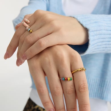 1 Piece Whimsical Colorful Beads Stainless Steel Gold Color Statement Rings h5 Picture4