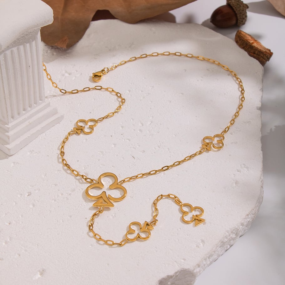 Collar con colgante de flor de acero inoxidable color dorado de 1 pieza h5Imagen2