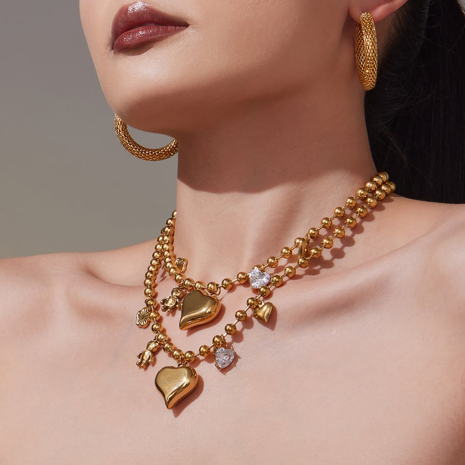 Collier avec pendentif en forme de cœur romantique en acier inoxydable couleur or pour femme, 1 pièce h5Image5