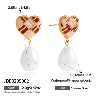1 paio di orecchini pendenti da donna in acciaio inossidabile color oro con cuore romantico h5 Immagine2