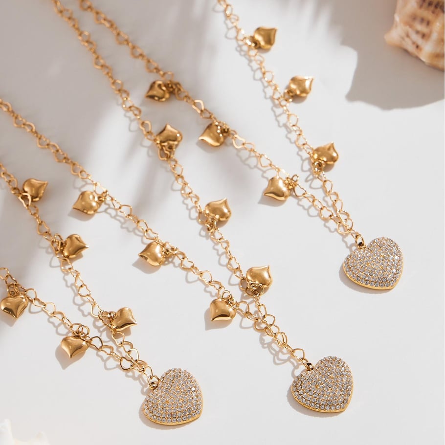 Collier pendentif en forme de cœur éblouissant en acier inoxydable, entièrement orné de zircons, pour femme h5Image3