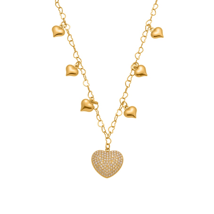 Collier pendentif en forme de cœur éblouissant en acier inoxydable, entièrement orné de zircons, pour femme