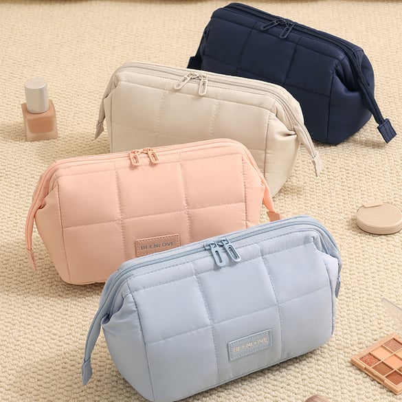 1 Piece Solid Color Checkered Quilted Thread Makeup Bag