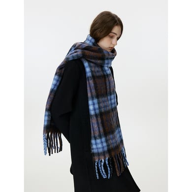 Sciarpa invernale da donna in lana scozzese blu classico, 1 pezzo h5 