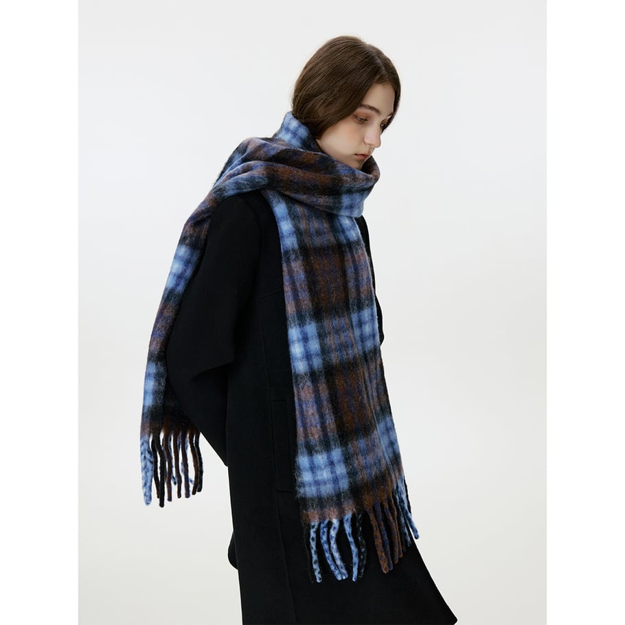 Sciarpa invernale da donna in lana scozzese blu classico, 1 pezzo