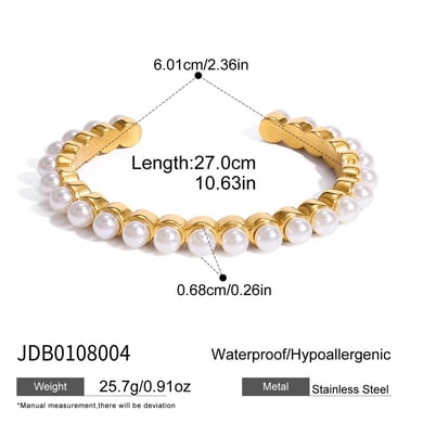 1 Stück klassische Perlen Edelstahl Gold Farbe Damen Armreifen h5 Bild2