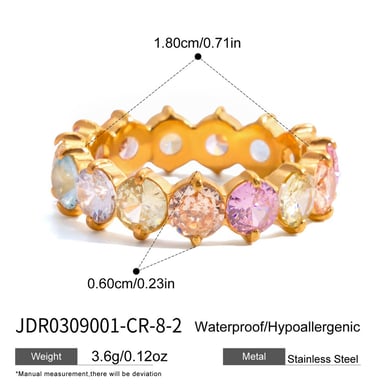 1 Piece Shinning Circle Stainless Steel Gold Color Zircon Women's Gemstone Rings h5 Picture2