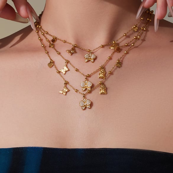 1 collar con colgante de Phalaenopsis de acero inoxidable color dorado para mujer 2