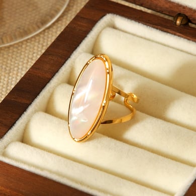 1 Stück schlichter Statement-Ring aus Edelstahl in Goldfarbe mit Muschel h5 Bild5