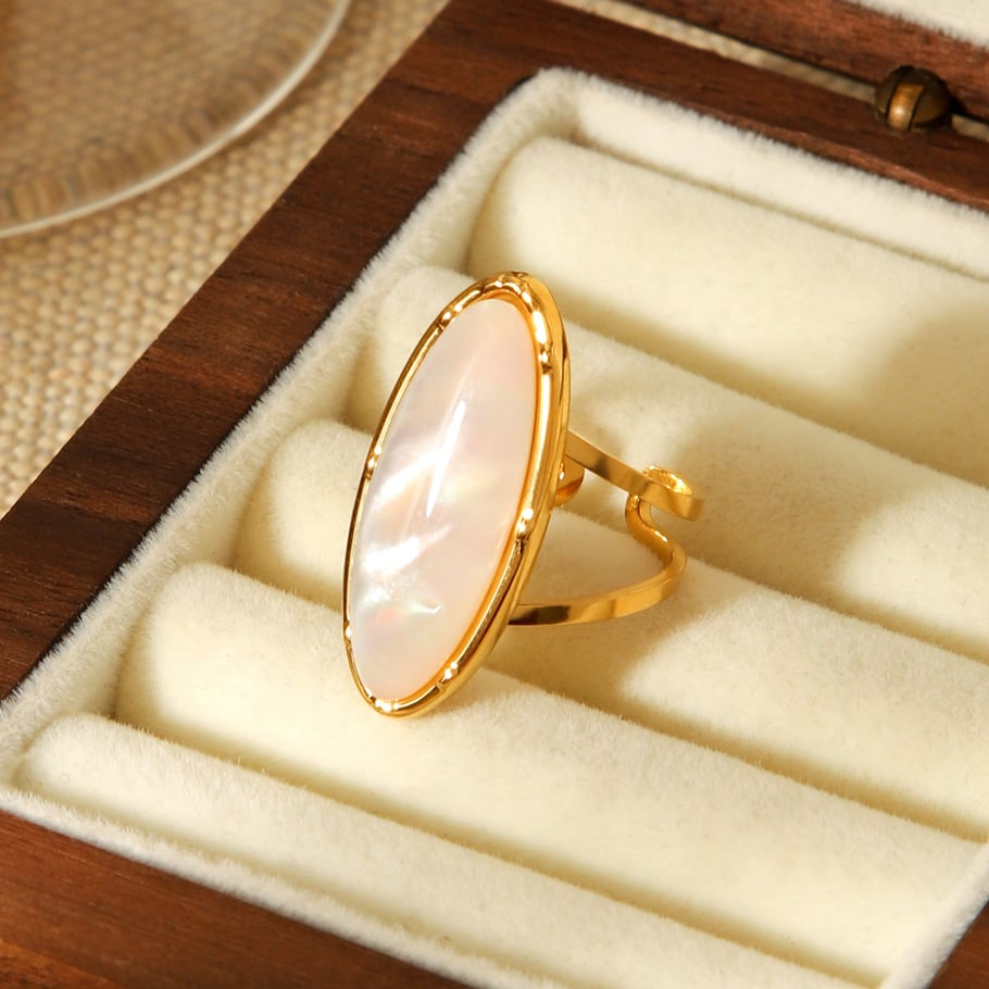 1 stuk eenvoudige roestvrijstalen gouden schelpvormige statement ring h5Afbeelding5
