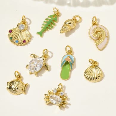 1 pieza de colgante de circonita de color dorado S925 con organismo marino para mujer h5 Imagen2