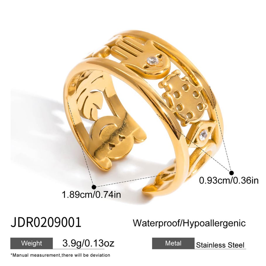 1 Stück luxuriöse Statement-Ringe aus Edelstahl mit Teufelsauge in Goldfarbe h5Bild2