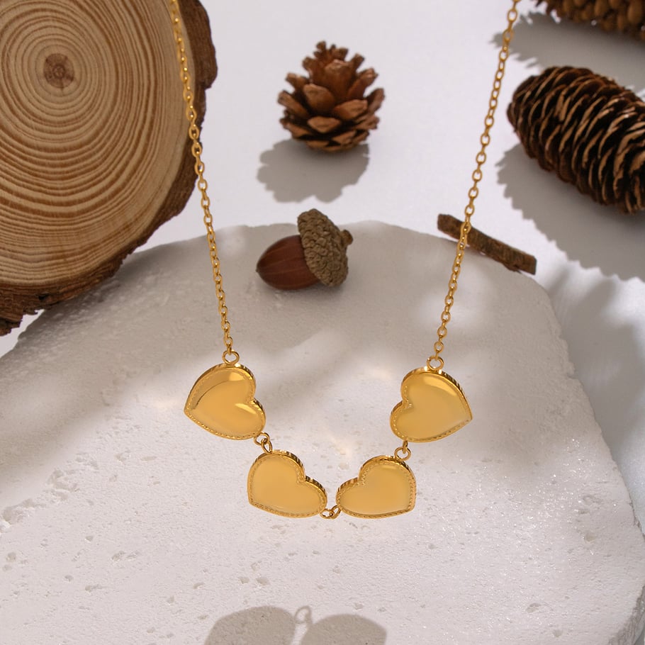 Collar con colgante de corazón de acero inoxidable en color dorado de 1 pieza h5Imagen2