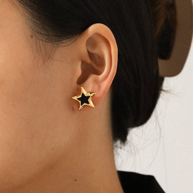 1 paio di orecchini a bottone in acciaio inossidabile color oro con stella smaltata h5 Immagine3