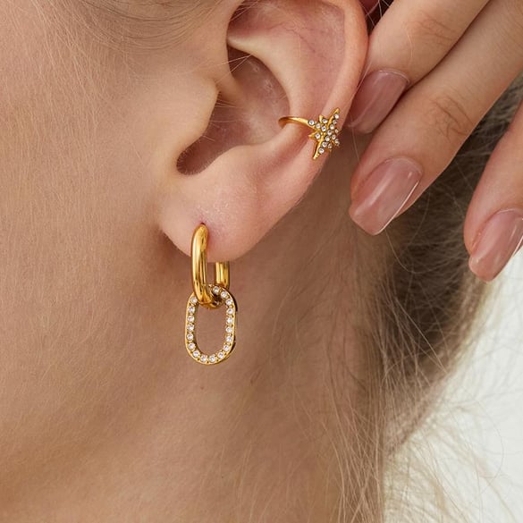 1 Pair Minimalist Circle Stainless Steel Gold Color Zircon Women's Ear Cuffs 2