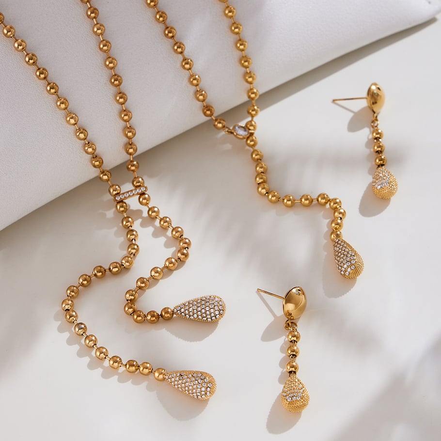 Parures de bijoux luxueuses pour femmes en acier inoxydable couleur or et zircone h5Image2