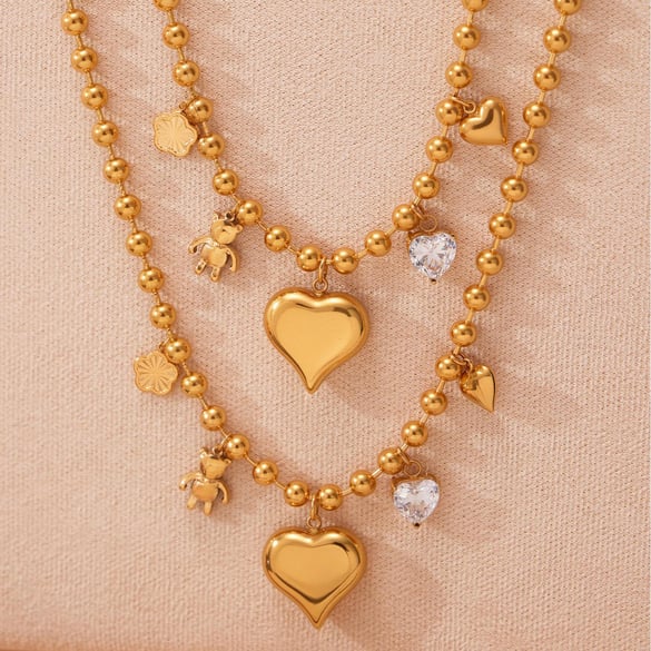 1 pezzo di collana con ciondolo a forma di cuore romantico in acciaio inossidabile color oro da donna 2