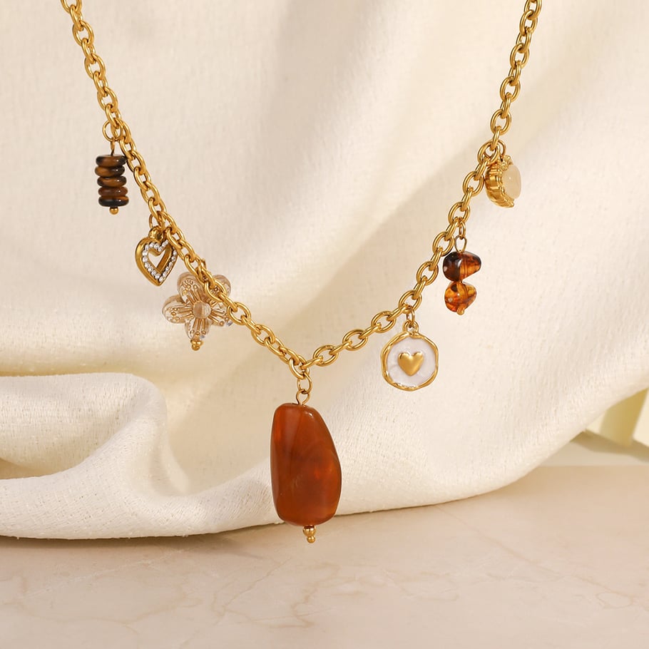 Collier pendentif en acier inoxydable pour femme, 1 pièce, motif cœur et fleur, idéal pour un usage quotidien h5Image4
