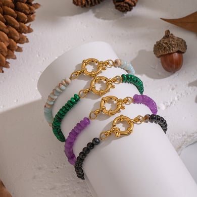 1 pieza de cuentas de piedra natural color dorado pulsera de cuentas DIY h5 Imagen3