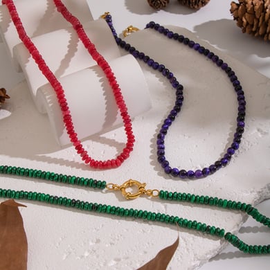 1 pieza de collar de cuentas de piedras naturales retro de color dorado para hacer tú mismo. h5 Imagen4