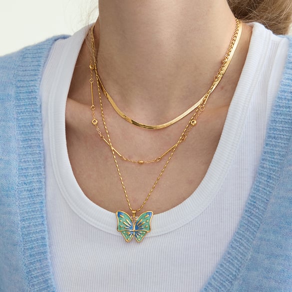 1 stuk ontwerpbare vlinderketting van roestvrij staal met gouden hanger voor dames 2