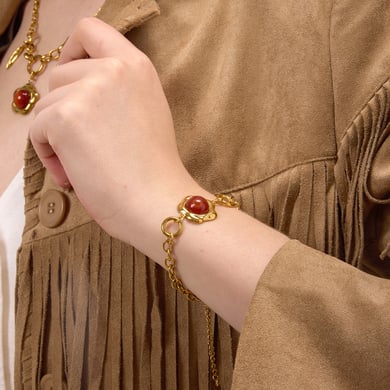 1 Stück luxuriöse Blumen-Armbänder aus Edelstahl in Goldfarbe und Acryl für Damen h5 Bild4
