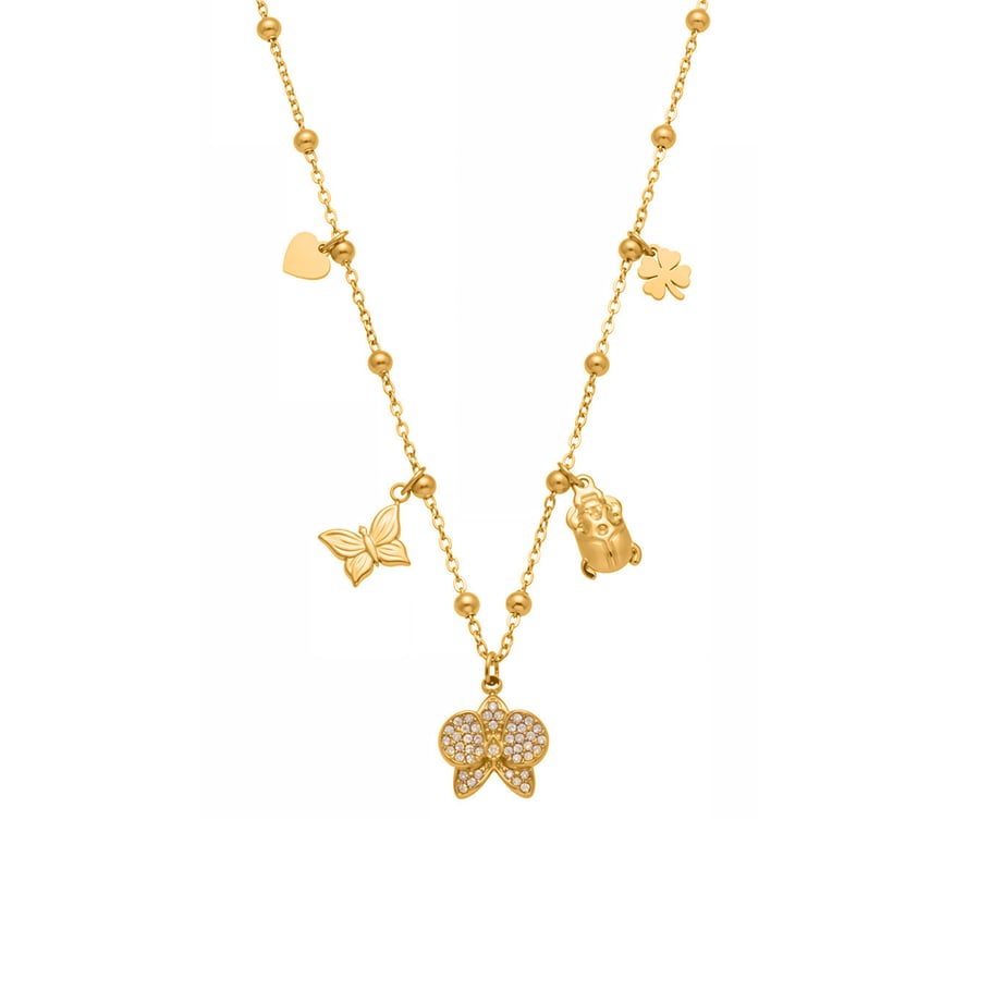 Collier avec pendentif Phalaenopsis en acier inoxydable couleur or pour femme, 1 pièce