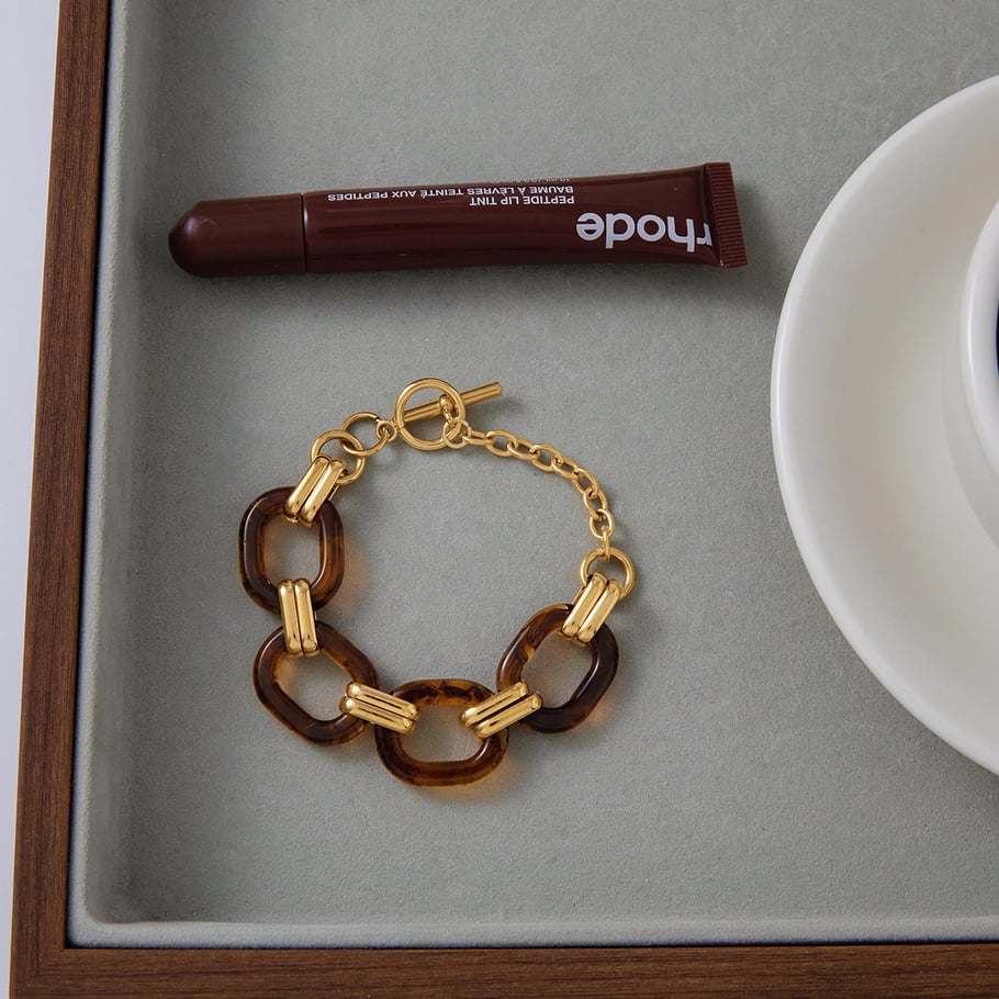 Braccialetti a catena da donna in acciaio inossidabile e acrilico con sfumatura di colore classico, 1 pezzo Immagine4