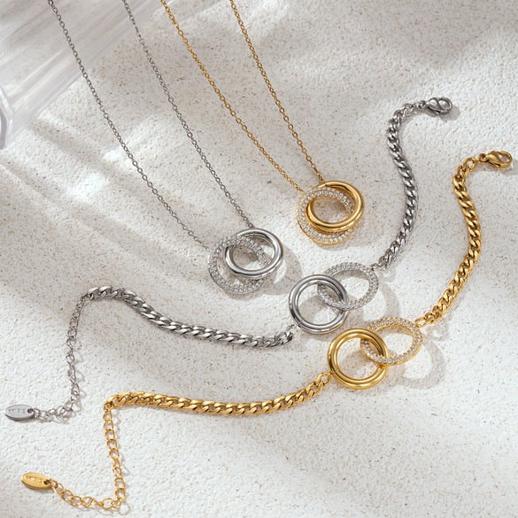 Dual Ring Stainless Steel Necklaces Set