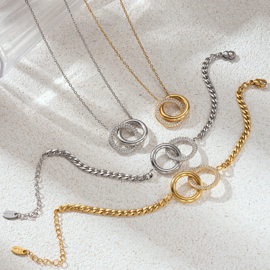Dual Ring Stainless Steel Necklaces Set h5Picture2
