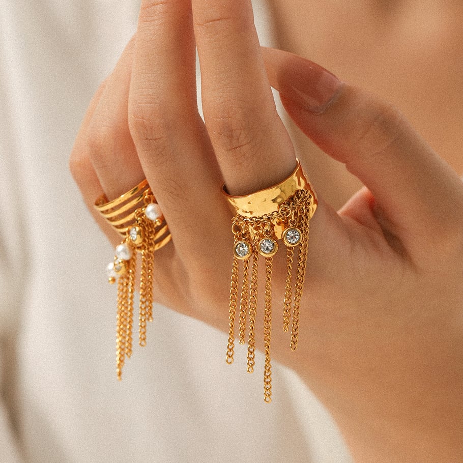 1 stuk kwast roestvrij staal goudkleurige statement ring Afbeelding4
