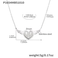 P1654-Collier Cœur Aile d&#39;Ange Acier 43+5cm Image2