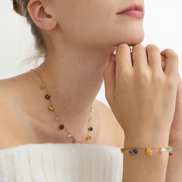 Klassische unregelmäßige Form Naturstein Edelstahl Damen Schmuck Sets 2