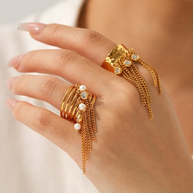 1 stuk kwast roestvrij staal goudkleurige statement ring h5 Afbeelding3